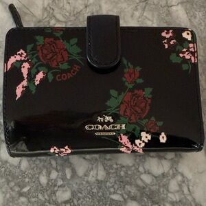 Coach Black patent and Pink Floral Wallet